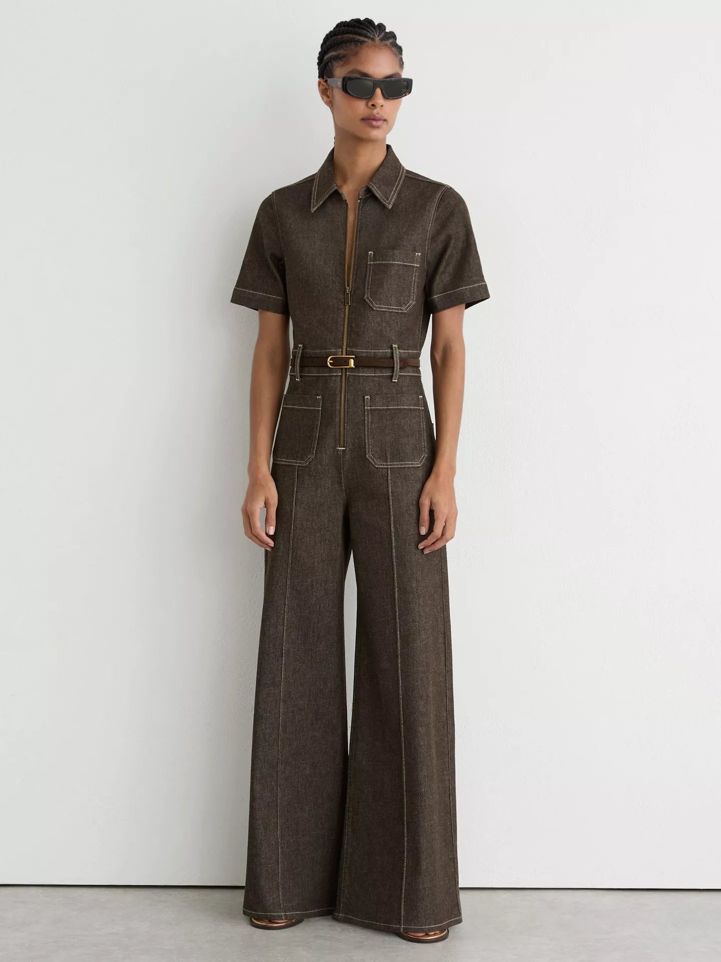 Reiss Danie Short Sleeve Denim Jumpsuit