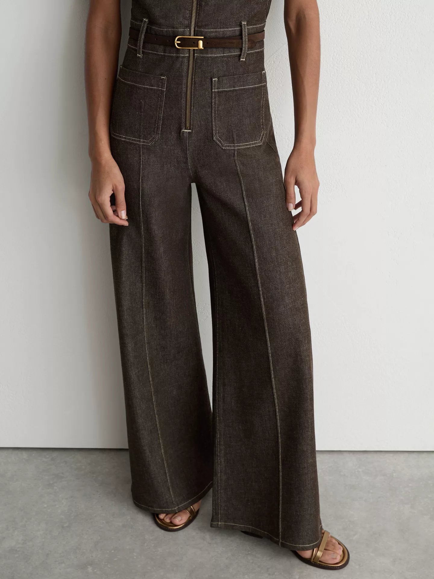 Reiss Danie Short Sleeve Denim Jumpsuit
