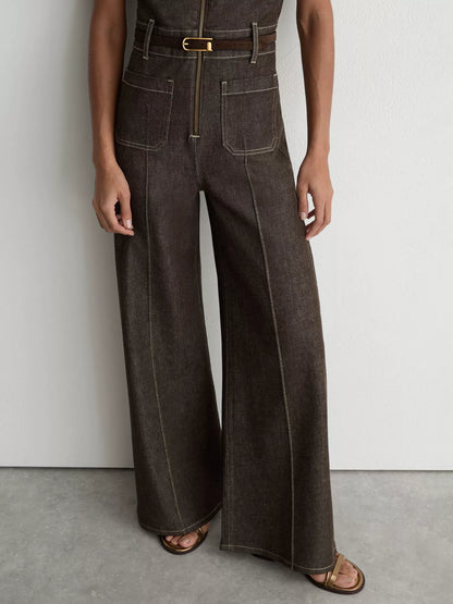 Reiss Danie Short Sleeve Denim Jumpsuit