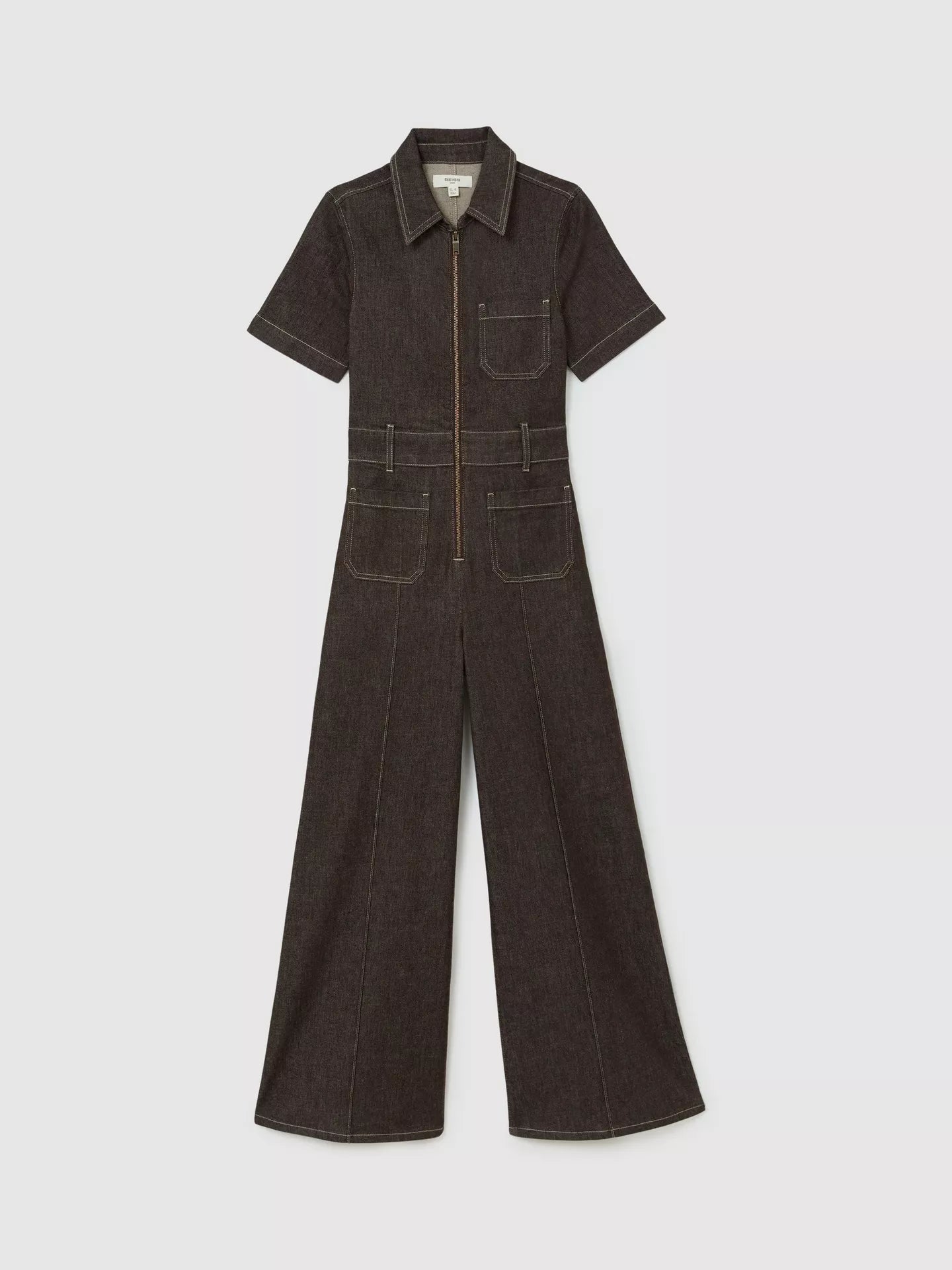 Reiss Danie Short Sleeve Denim Jumpsuit