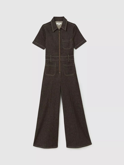 Reiss Danie Short Sleeve Denim Jumpsuit