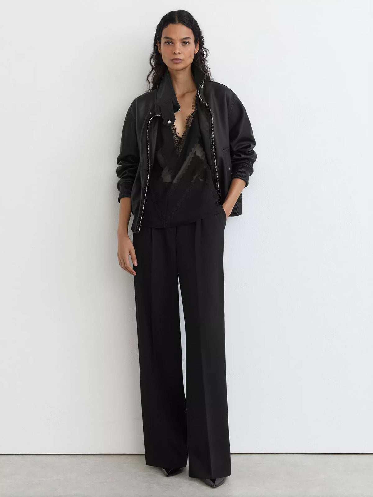 Reiss Cara Leather Bomber Jacket