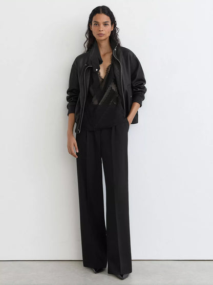 Reiss Cara Leather Bomber Jacket
