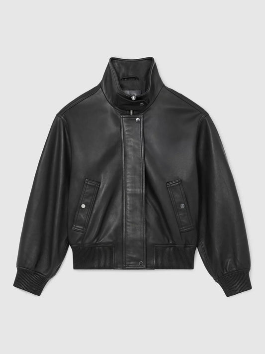 Reiss Cara Leather Bomber Jacket