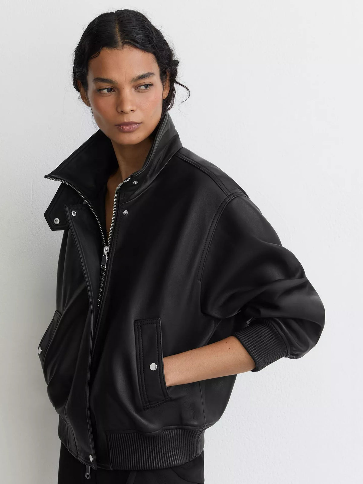 Reiss Cara Leather Bomber Jacket