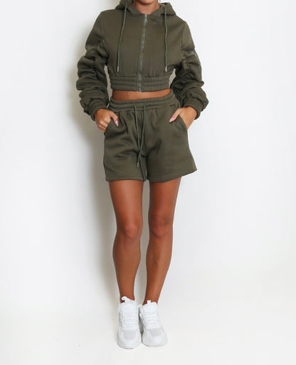 Crop Zip Hoodie & Shorts