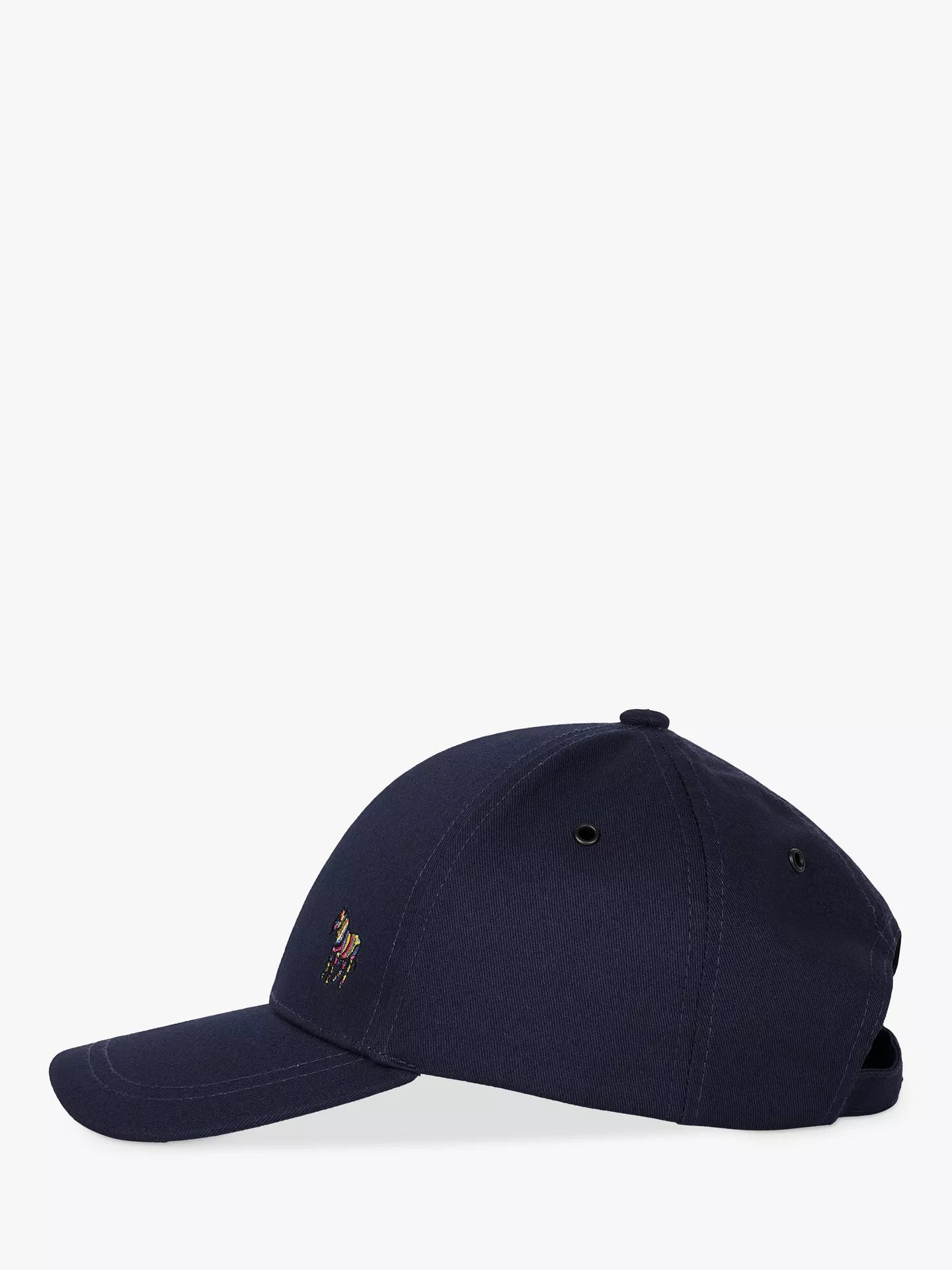 A black baseball cap with a small white embroidered logo on the side, shown against a plain light gray background.