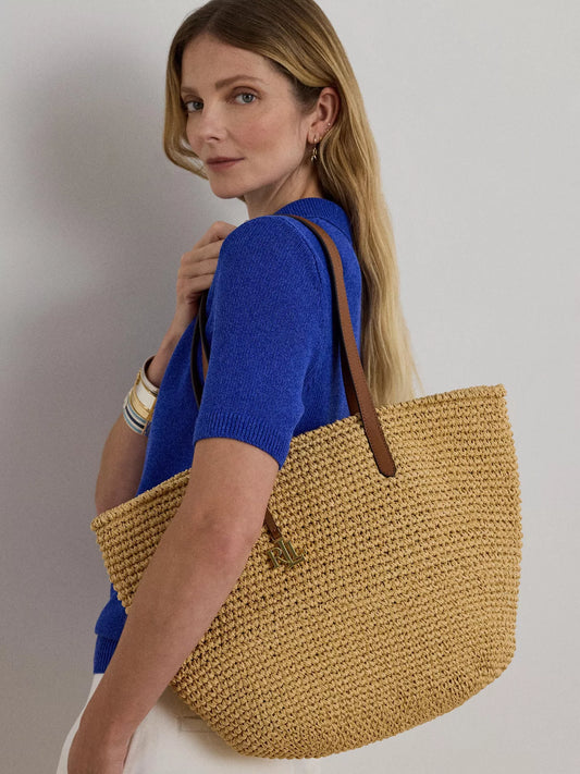 Ralph Lauren Crochet Straw Large Tote