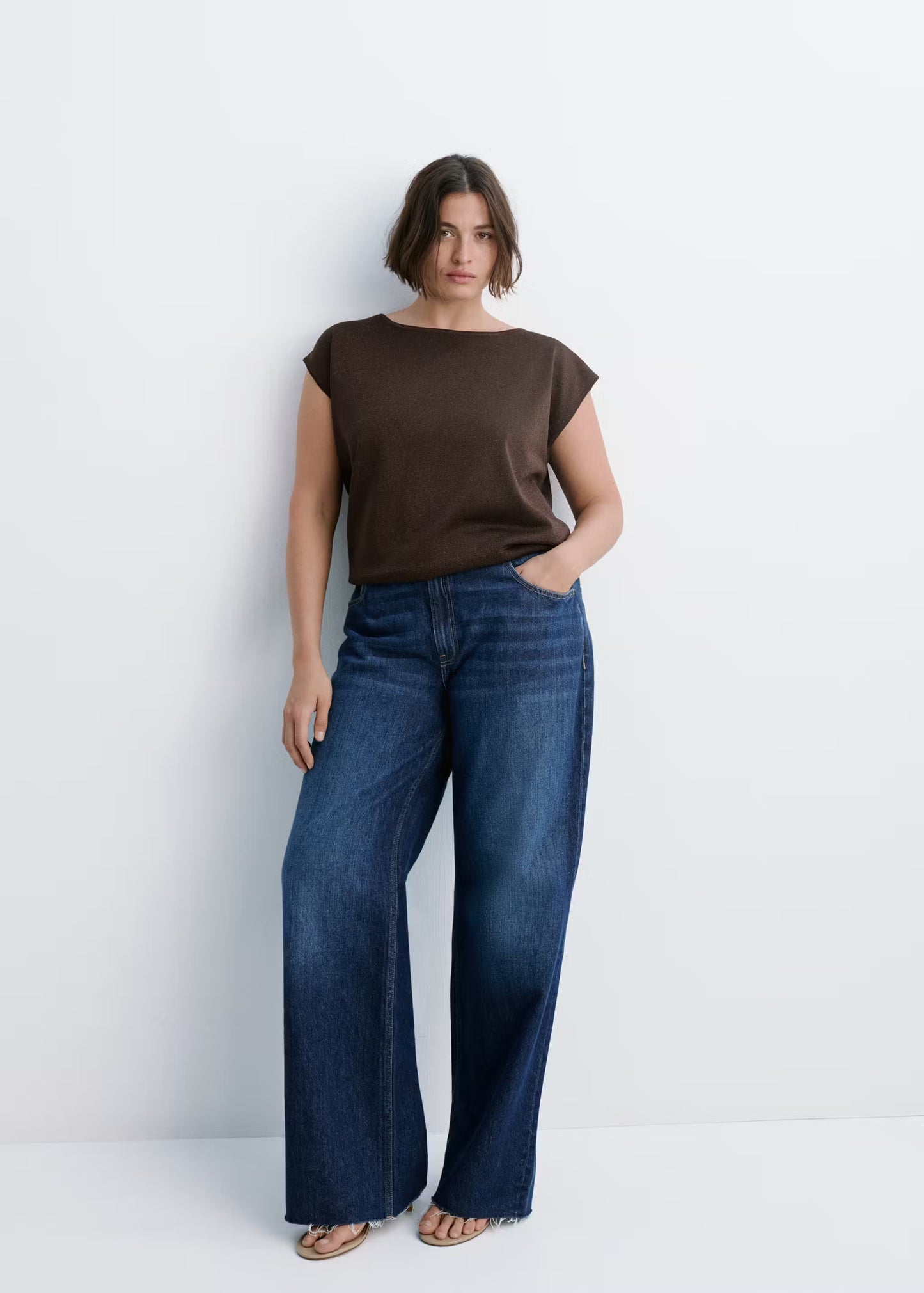 Mango Knit Jersey Boat Neck Top