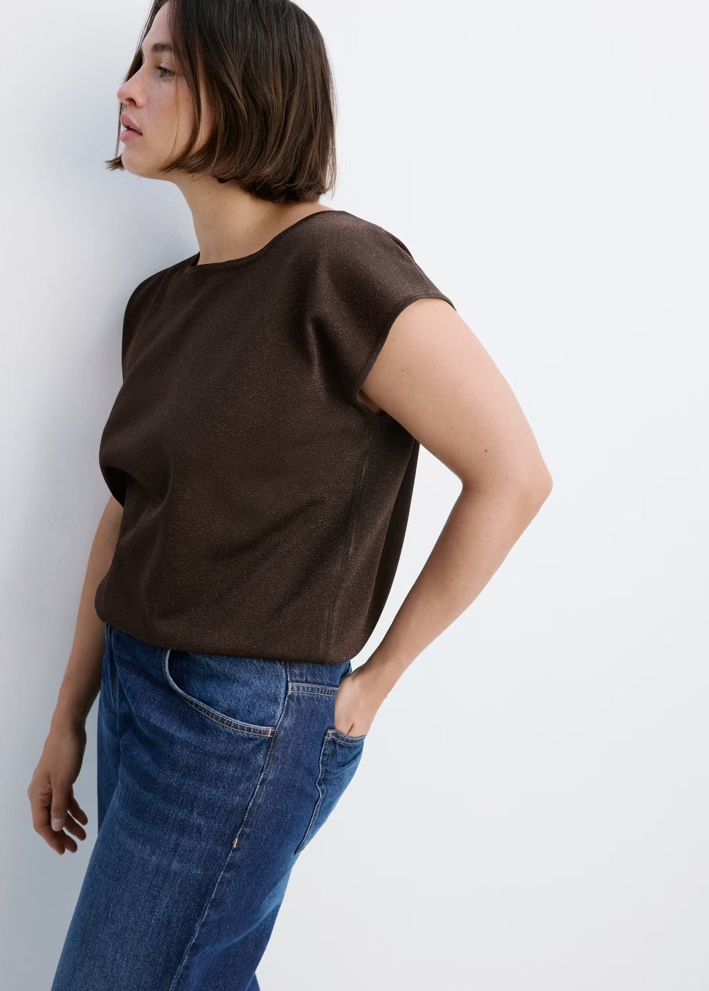 Mango Knit Jersey Boat Neck Top