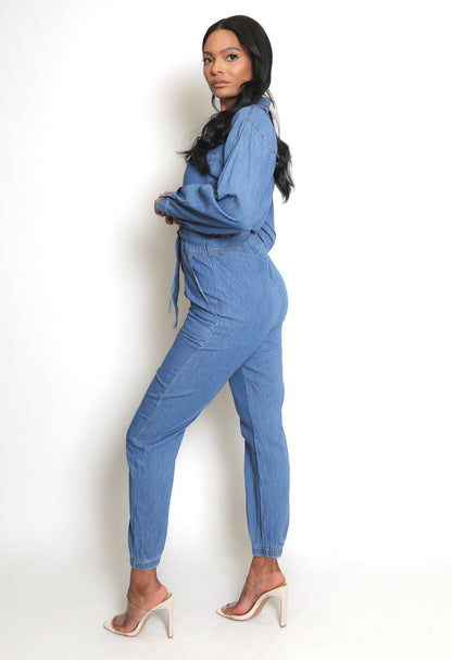 Tie Waist Denim Boilersuit