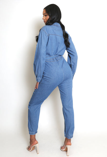 Tie Waist Denim Boilersuit