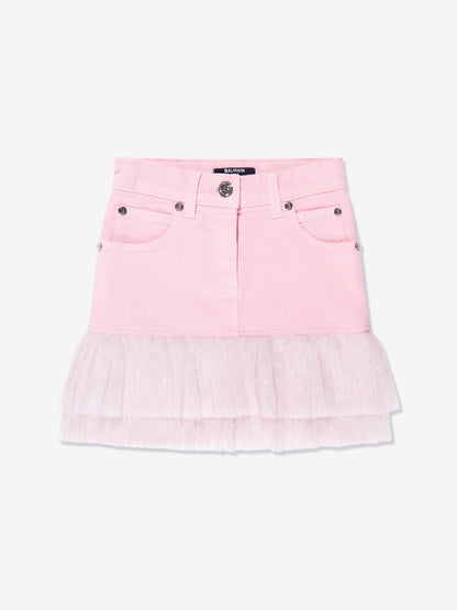 BALMAIN Kids Girls Pleated Hem Skirt