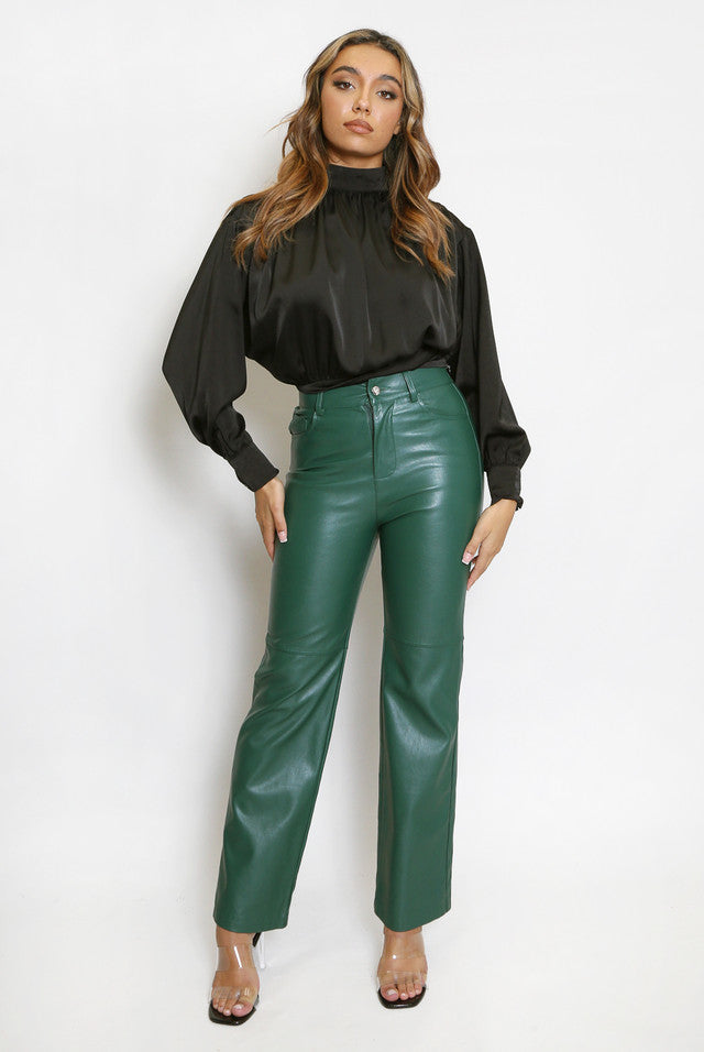 Satin High Neck Blouse (Black)