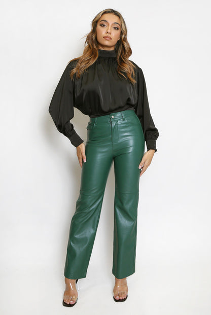 Satin High Neck Blouse (Black)