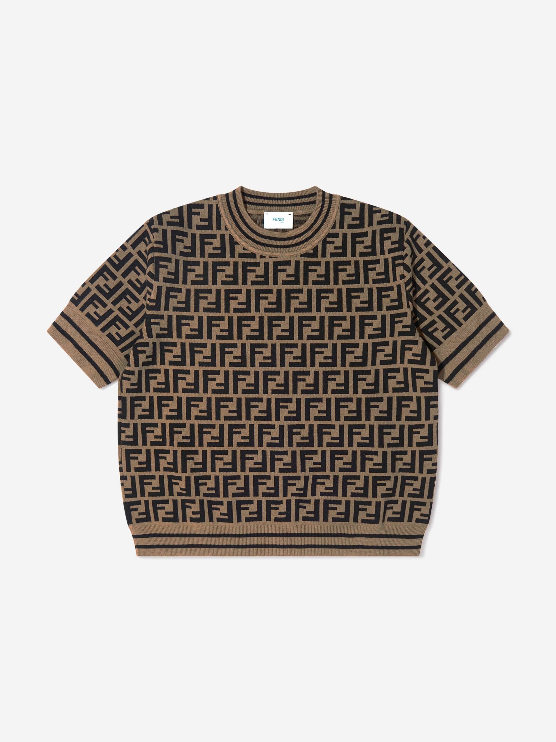 Brown and black patterned sweater on a white background