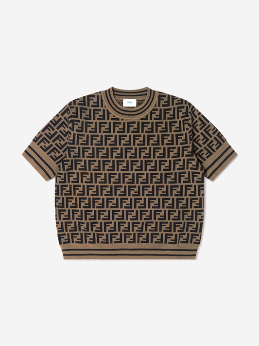 Brown and black patterned sweater on a white background
