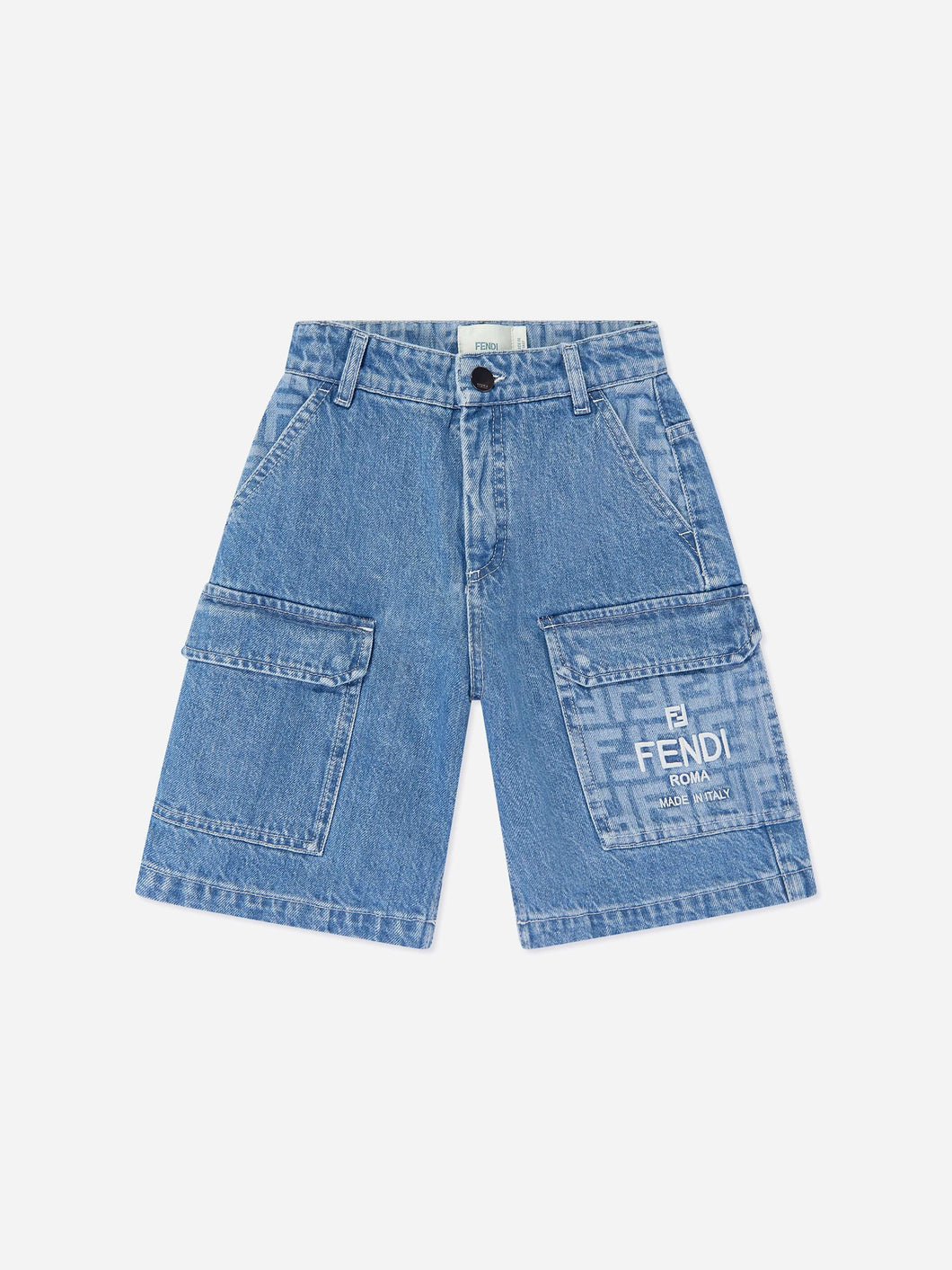 FENDI KIDS Washed Denim Bermuda Shorts