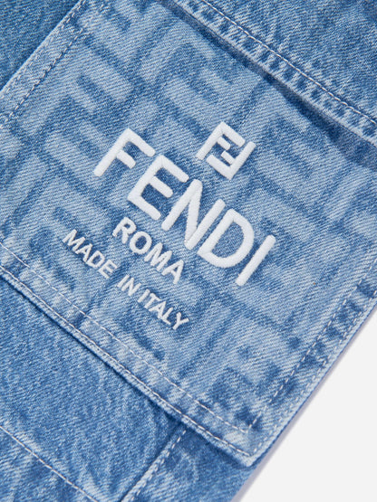 FENDI KIDS Washed Denim Bermuda Shorts