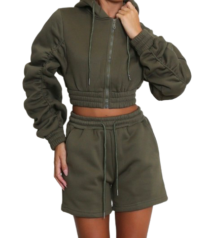 Crop Zip Hoodie & Shorts