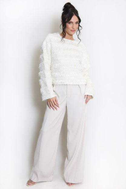 Mohair Ruffled Long Sleeve Top (White)