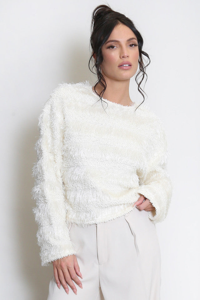 Mohair Ruffled Long Sleeve Top (White)