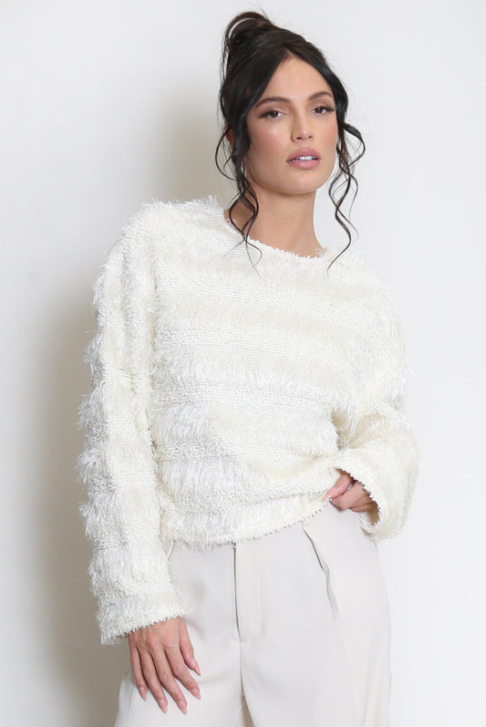 Mohair Ruffled Long Sleeve Top (White)