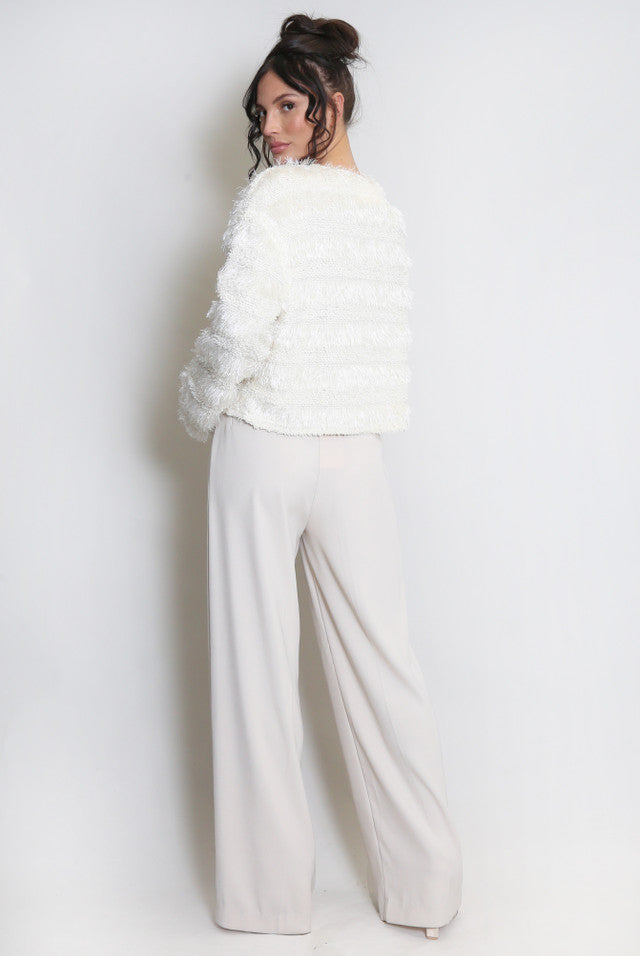 Mohair Ruffled Long Sleeve Top (White)