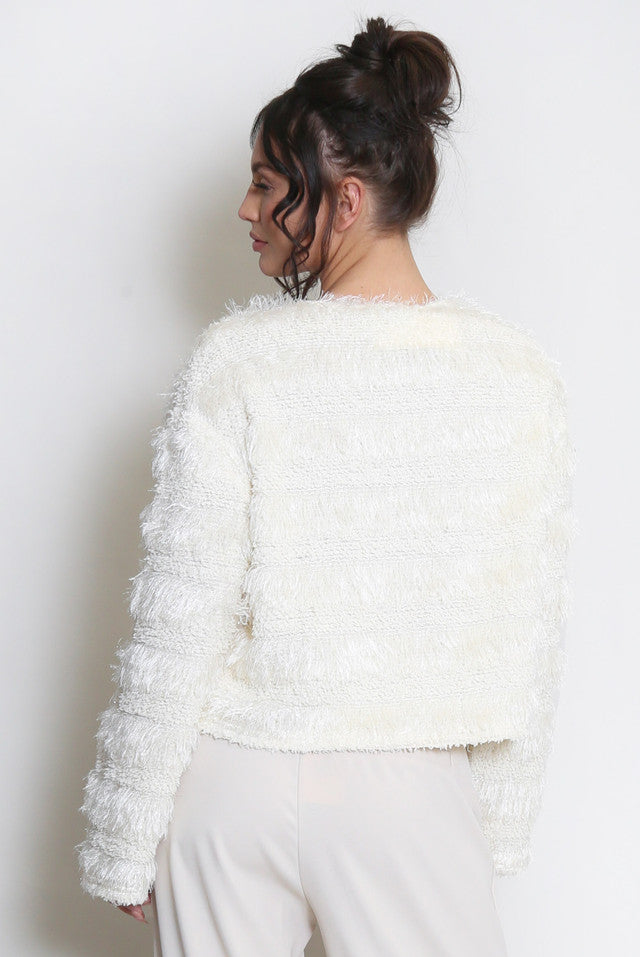 Mohair Ruffled Long Sleeve Top (White)