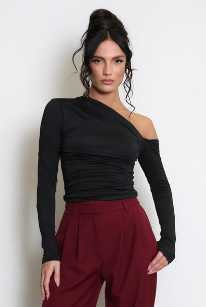 Crop Asymmetric Neckline (Black)