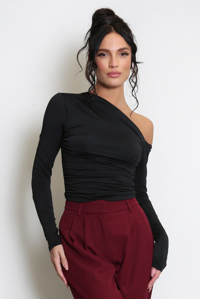 Crop Asymmetric Neckline (Black)