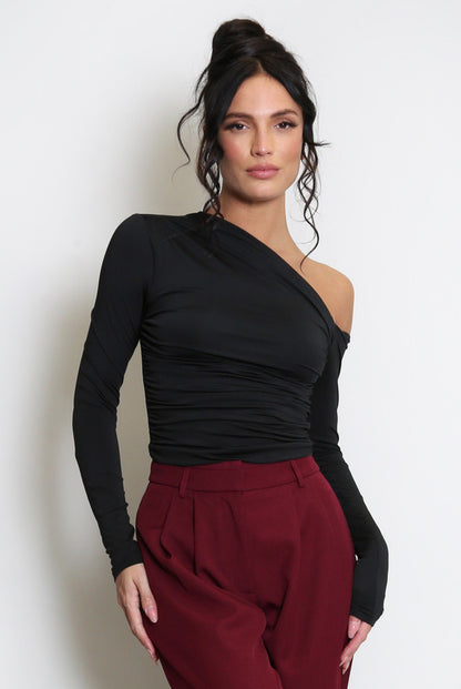 Crop Asymmetric Neckline (Black)