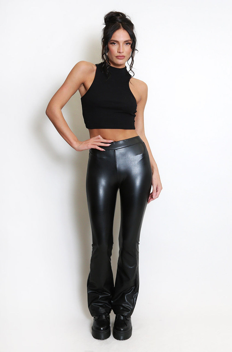 Faux Leather Flare Legging (Black)