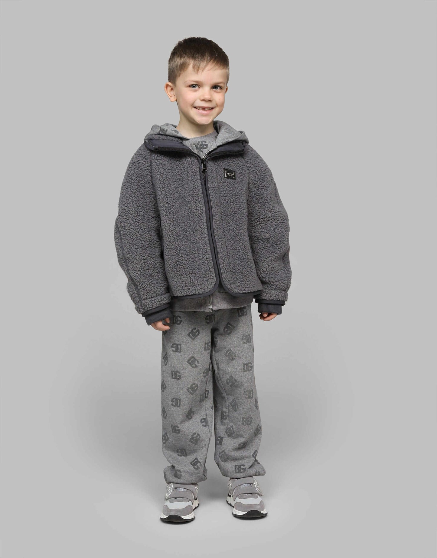 D&G KIDS Faux Shearling Jacket in Grey