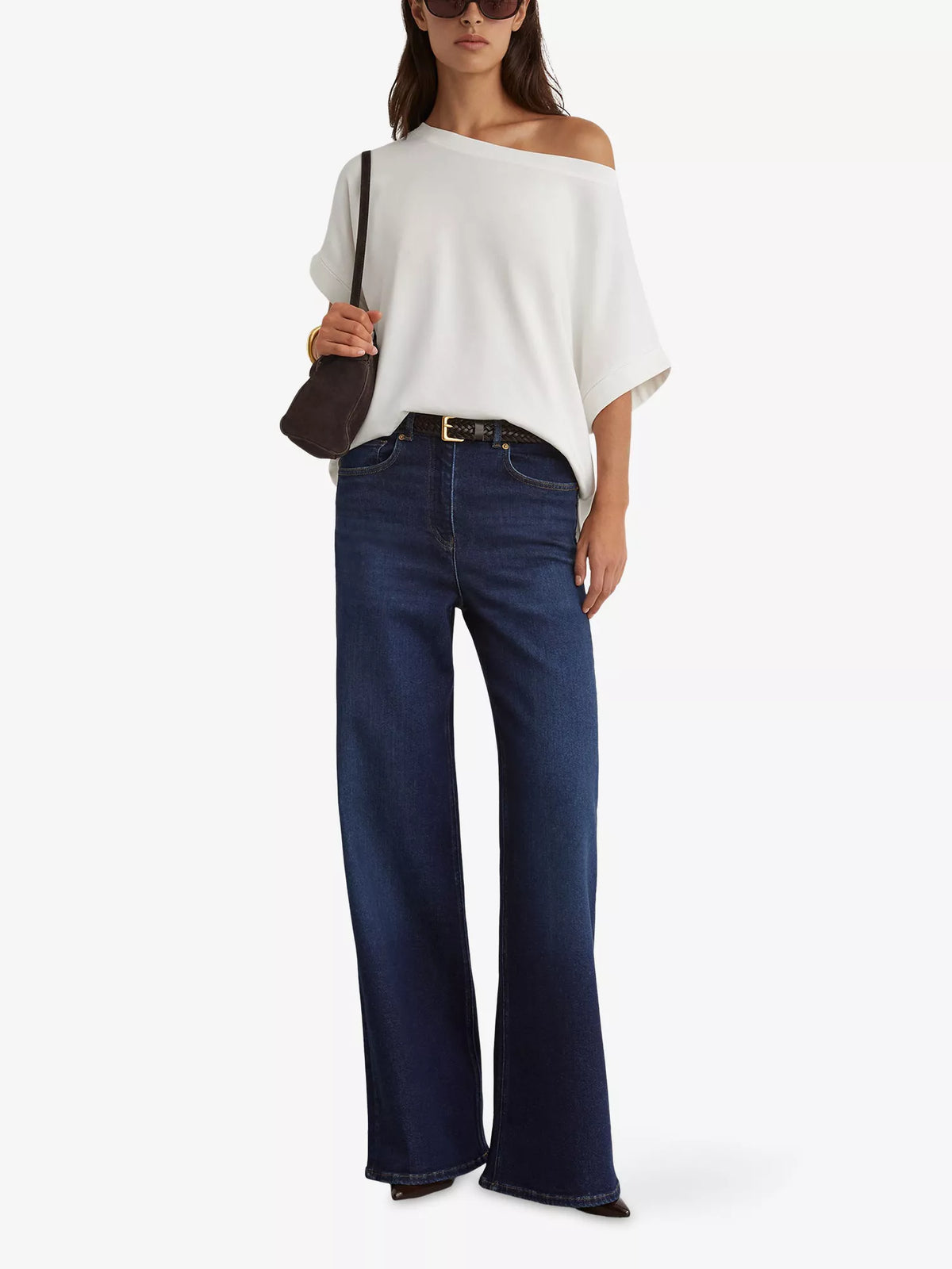 REISS Sia Off-Shoulder Cotton T-Shirt