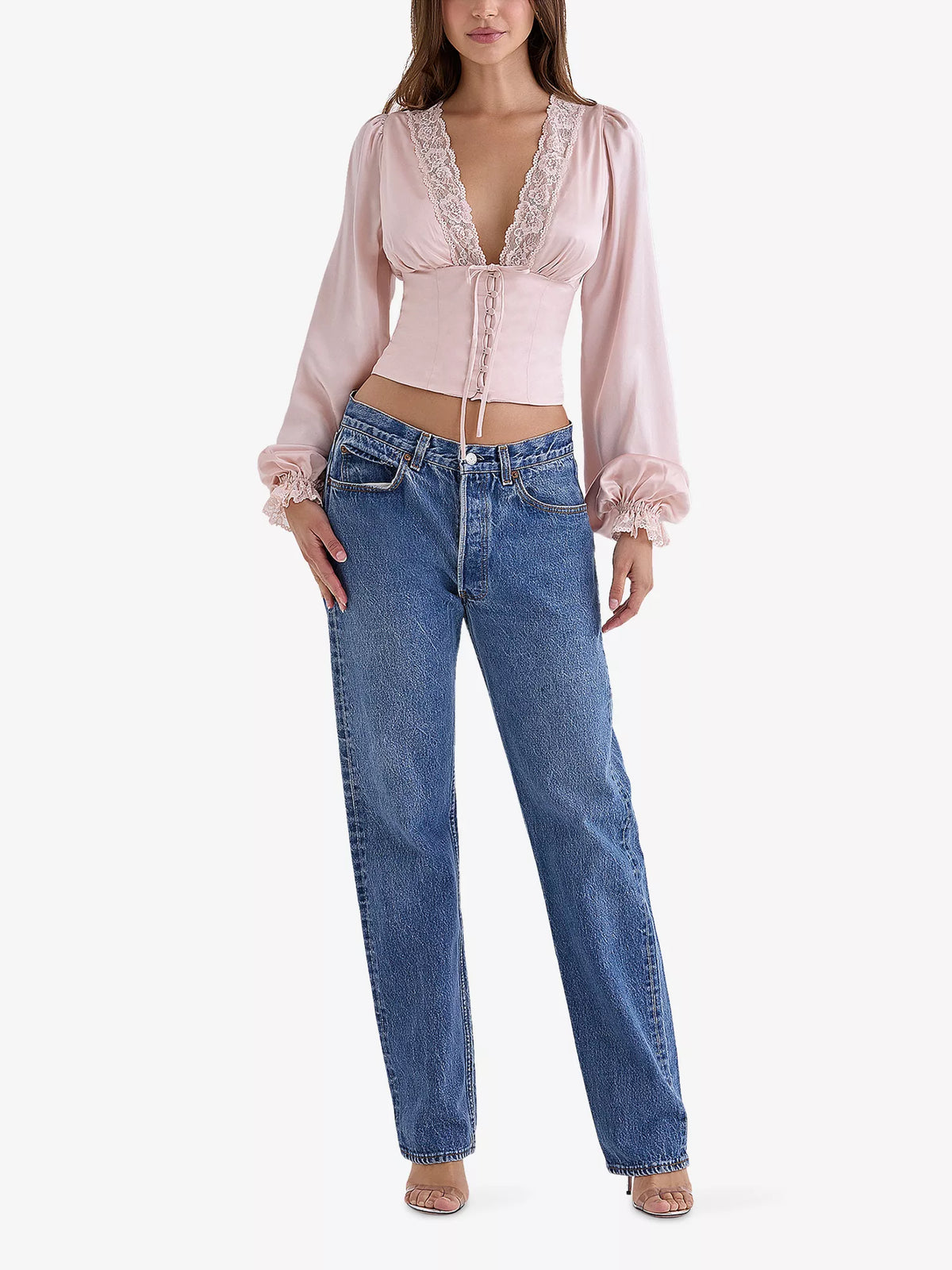 HOUSE OF CB Luciana Lace Trim Silk Top