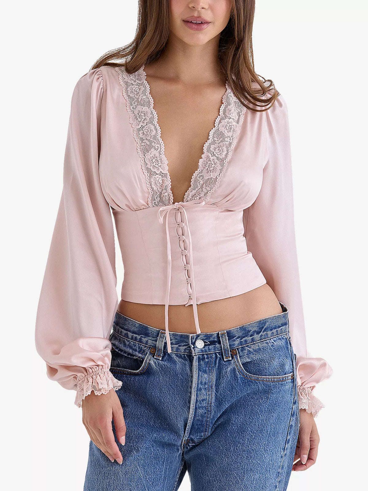 HOUSE OF CB Luciana Lace Trim Silk Top