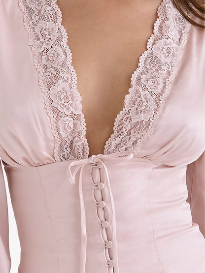 HOUSE OF CB Luciana Lace Trim Silk Top