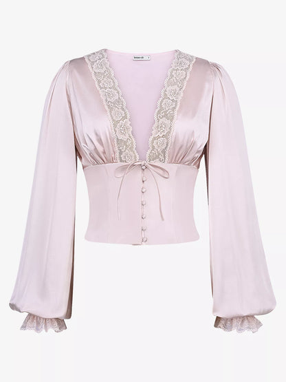 HOUSE OF CB Luciana Lace Trim Silk Top