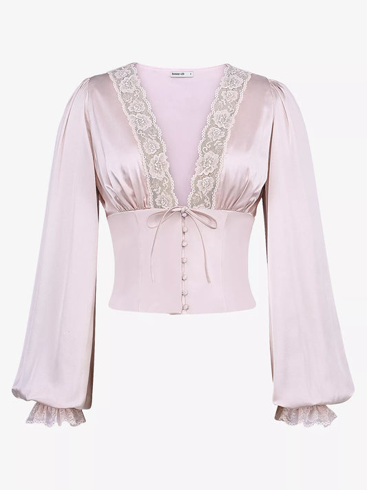 HOUSE OF CB Luciana Lace Trim Silk Top