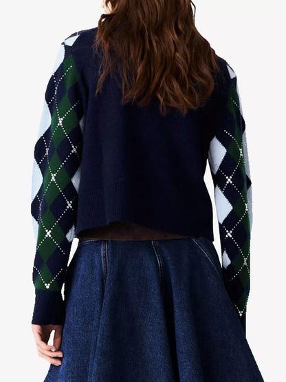MAJE Argyle Wool Sweater