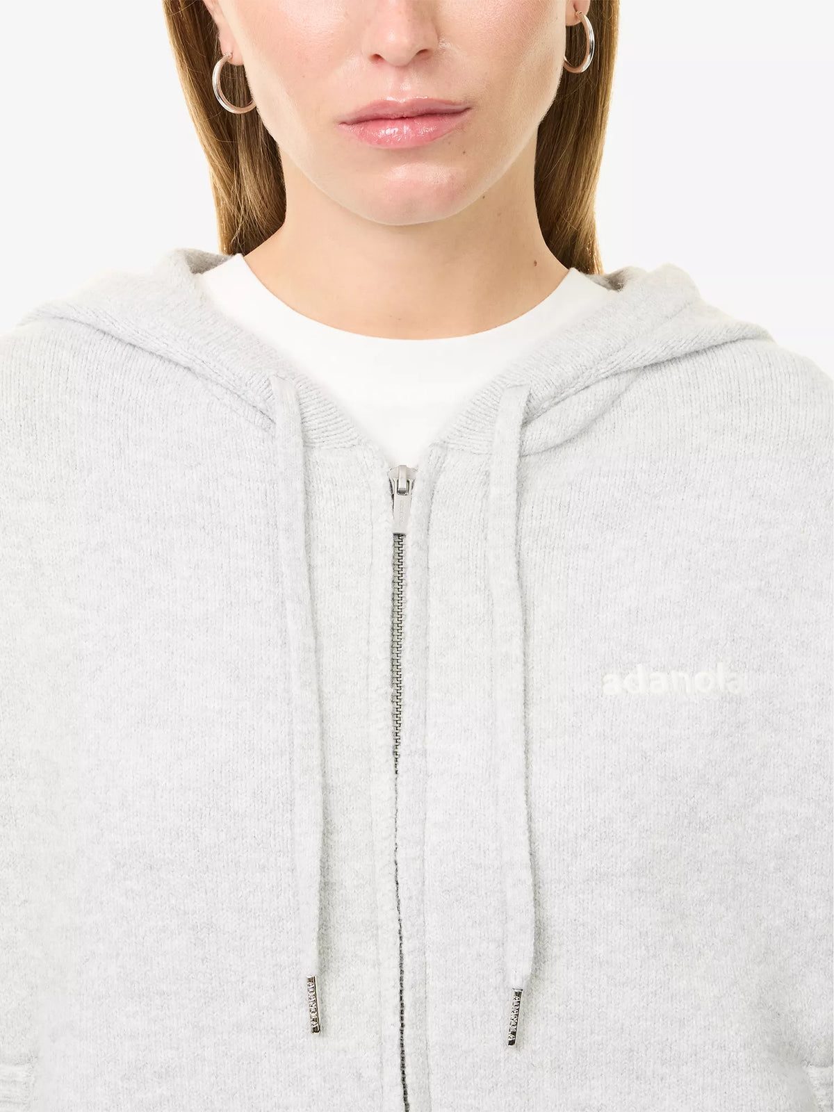 ADANOLA Logo Embroidered Cotton Knit Hoody