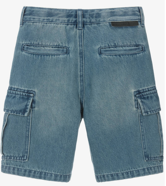 Stella McCartney Kids Boys Blue Denim Cargo Shorts