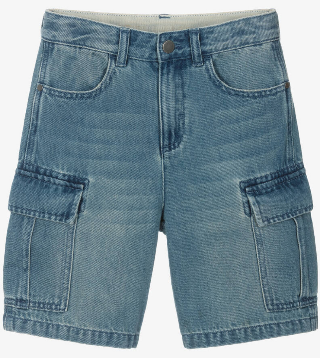 Stella McCartney Kids Boys Blue Denim Cargo Shorts