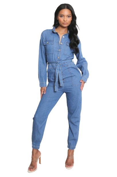 Tie Waist Denim Boilersuit