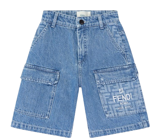 FENDI KIDS Washed Denim Bermuda Shorts