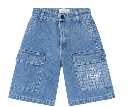 FENDI KIDS Washed Denim Bermuda Shorts