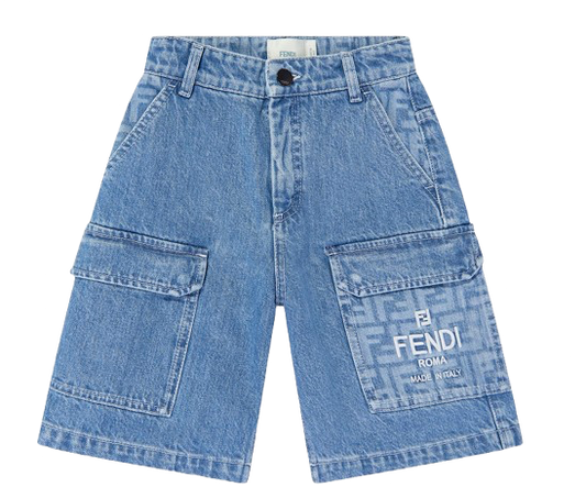 FENDI KIDS Washed Denim Bermuda Shorts