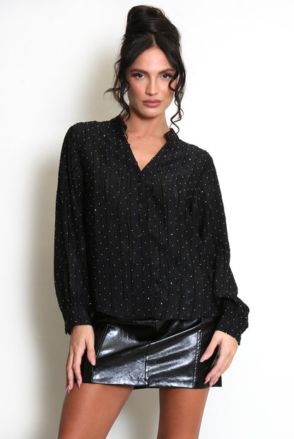 Soft Texture Button Blouse (Black)
