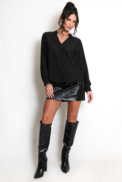 Soft Texture Button Blouse (Black)